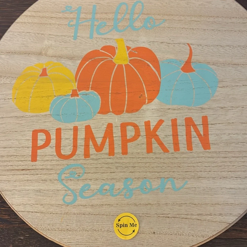 NWT- Hello Pumpkin Season- Wooden Lazy Susan w/ Colorful Pumpkins